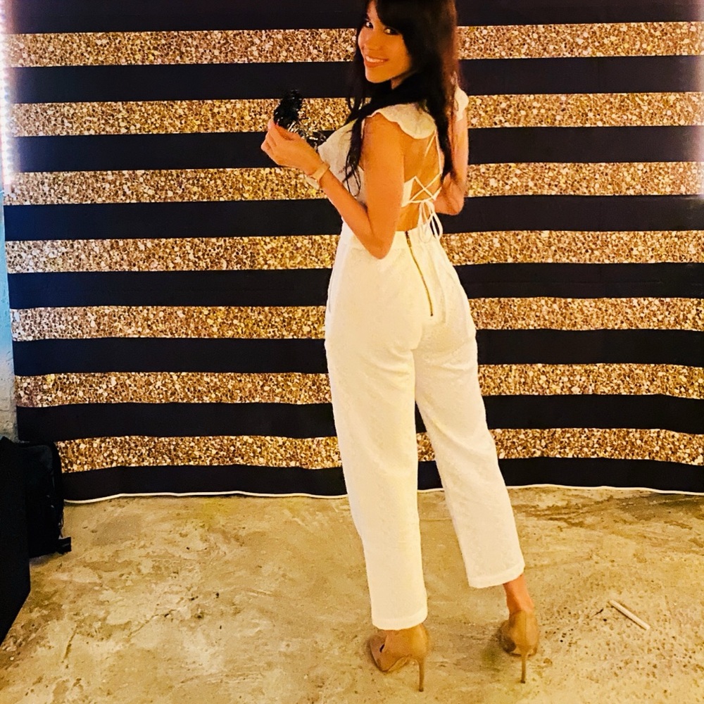 Sugarlip embroidered jumpsuit with backless detail